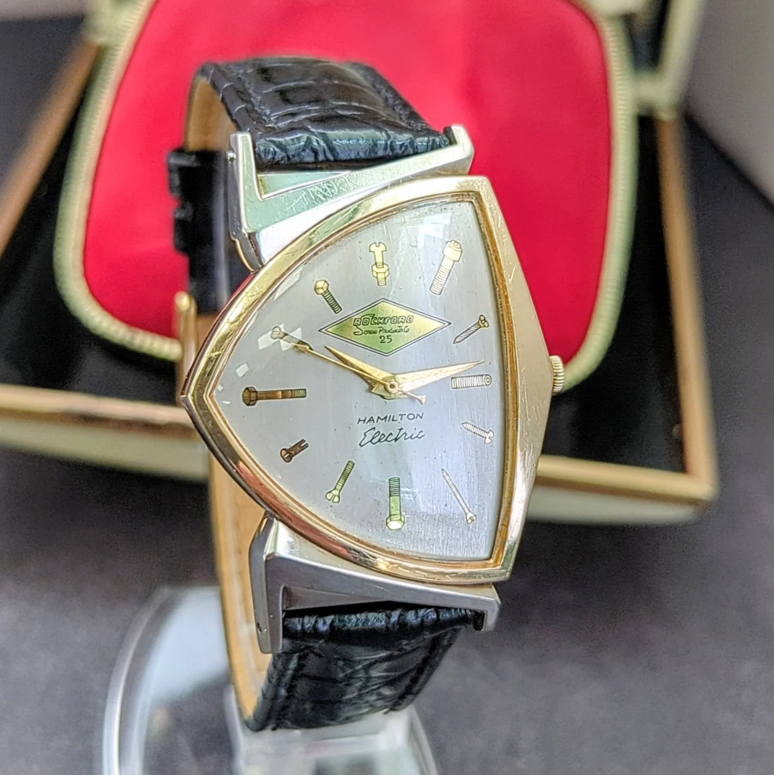 Vintage Hamilton Electric Pacer "Rockford Screw Products 25" Dial & 10K Gold Filled - In Original Box
