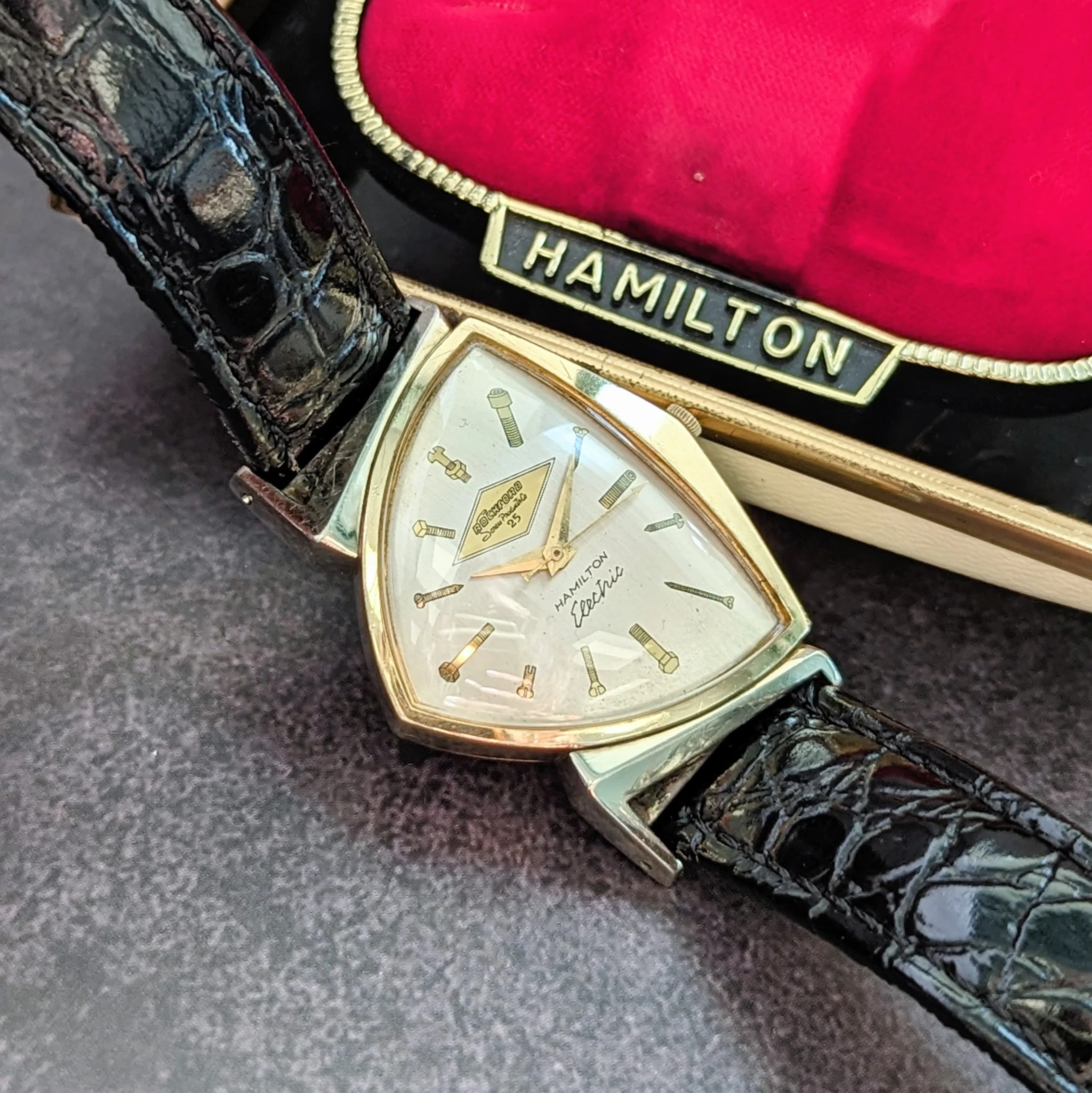 Vintage Hamilton Electric Pacer "Rockford Screw Products 25" Dial & 10K Gold Filled - In Original Box - Image 13