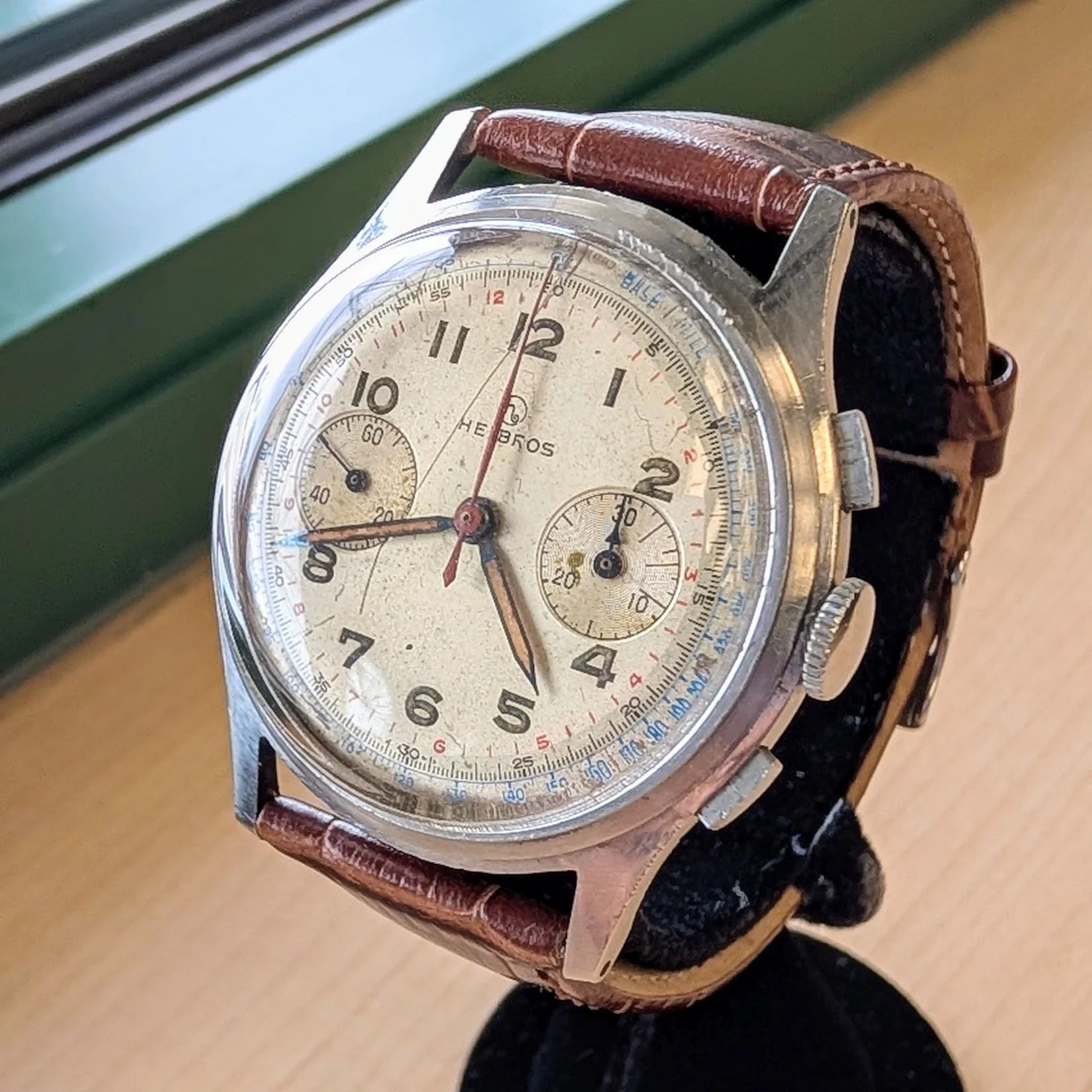 Vintage Helbros Chronograph Watch Venus 175 38mm S.S. Swiss Made Wristwatch - Image 4