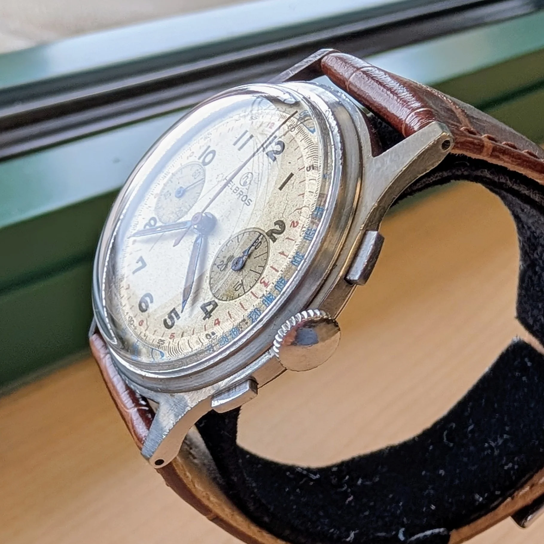 Vintage Helbros Chronograph Watch Venus 175 38mm S.S. Swiss Made Wristwatch - Image 5
