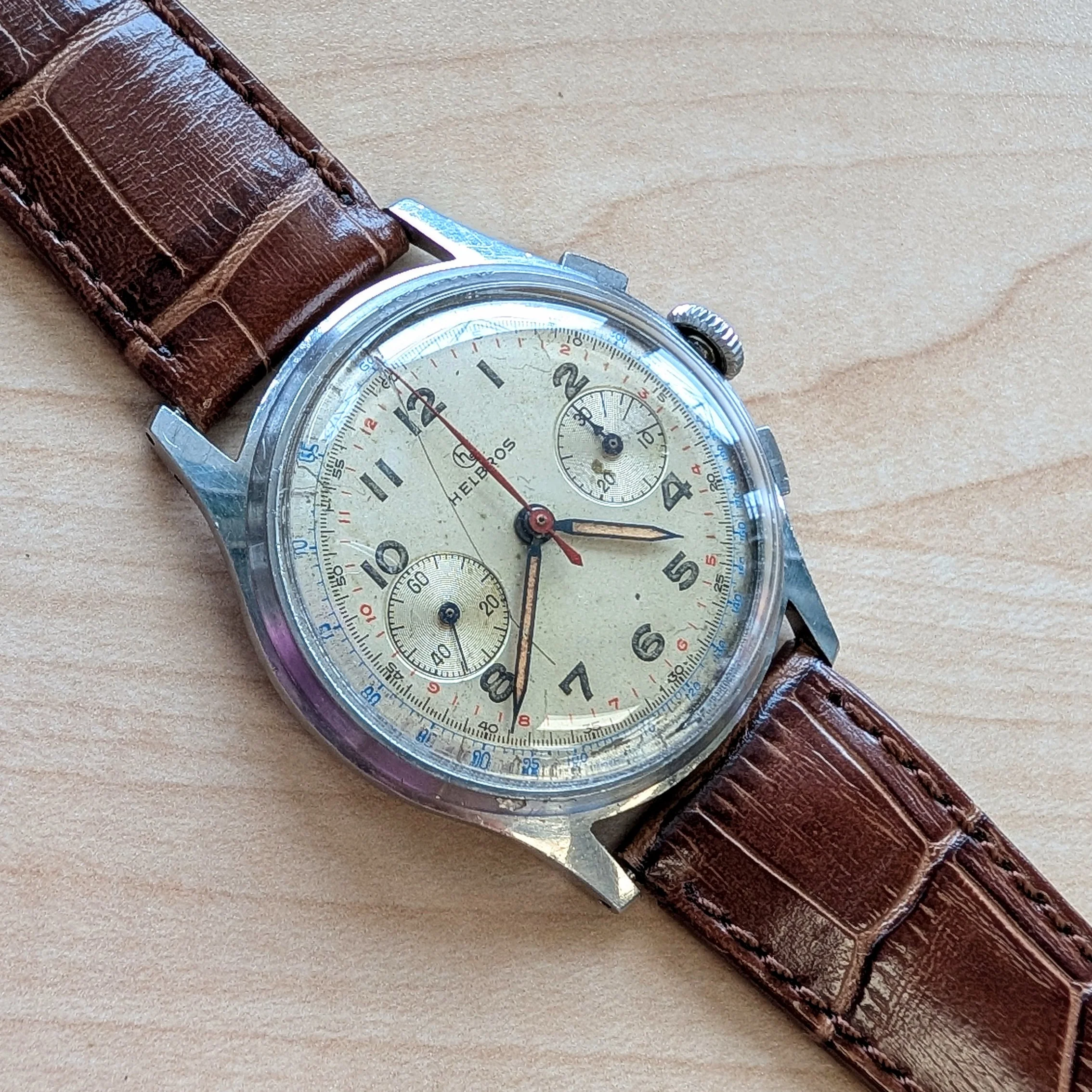 Vintage Helbros Chronograph Watch Venus 175 38mm S.S. Swiss Made Wristwatch - Image 7