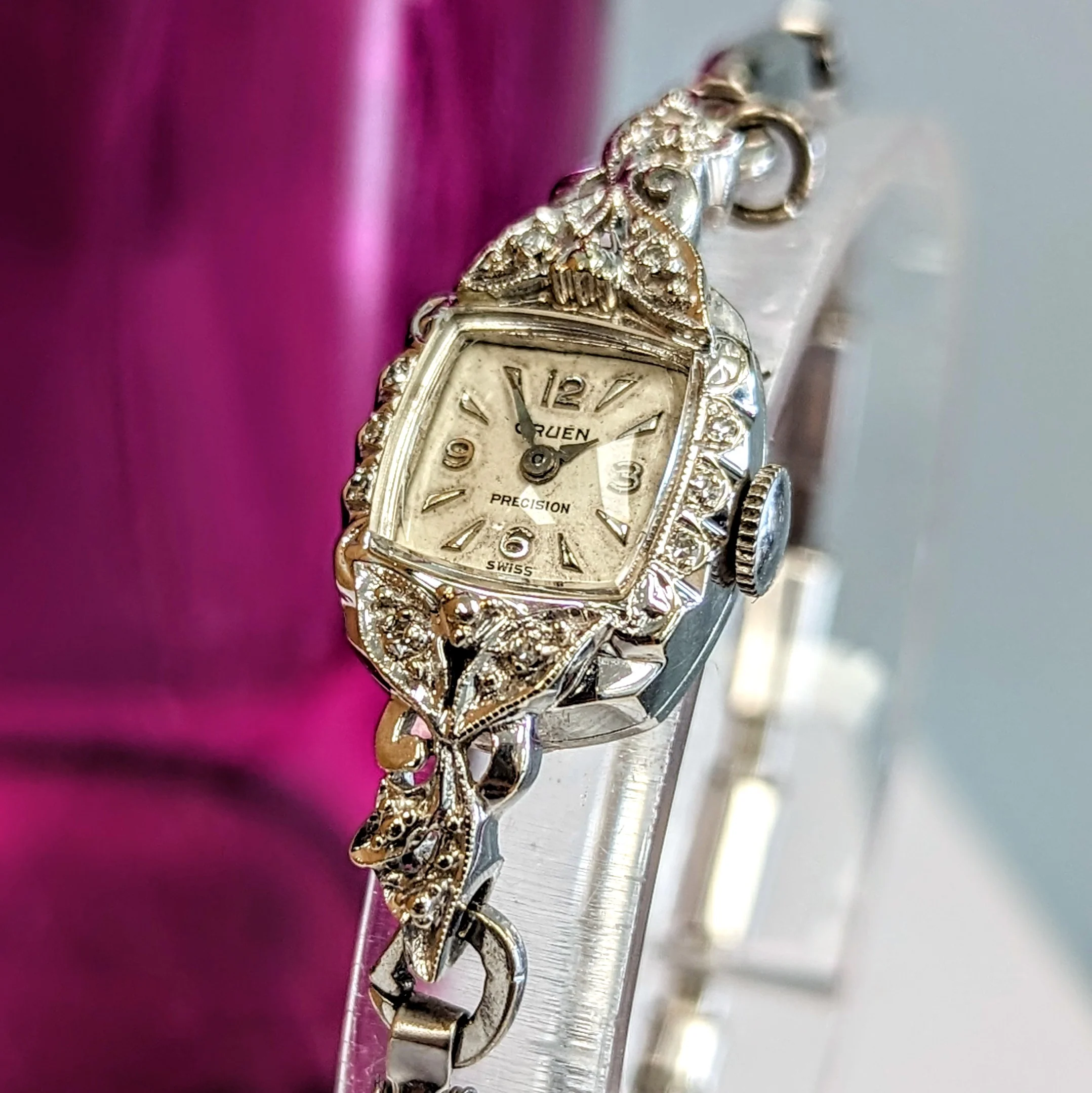 Ladies GRUEN Cocktail Watch 14K White GOLD Cal. 275 17 Jewels Vintage Wristwatch - Image 6