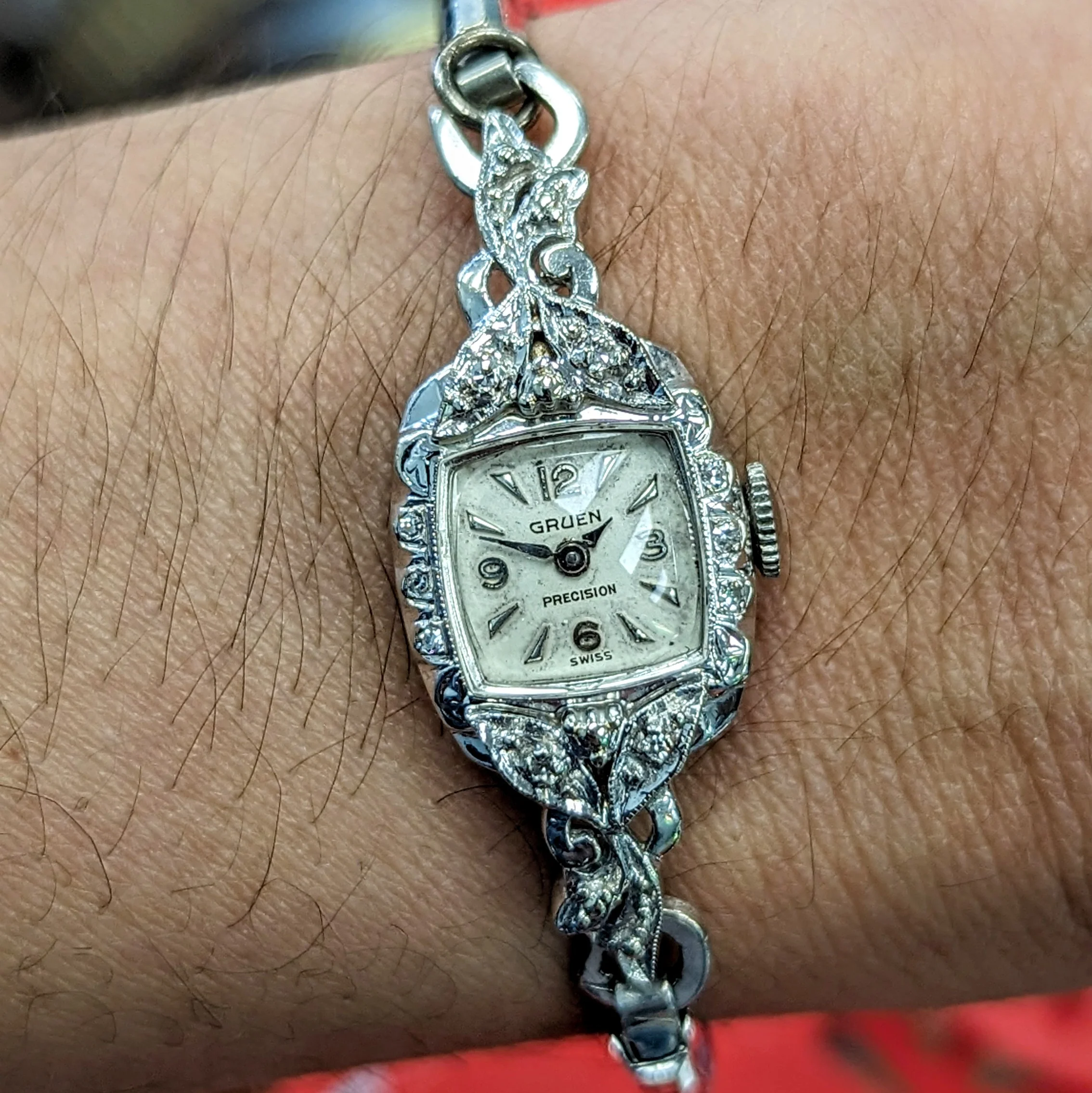 Ladies GRUEN Cocktail Watch 14K White GOLD Cal. 275 17 Jewels Vintage Wristwatch - Image 7