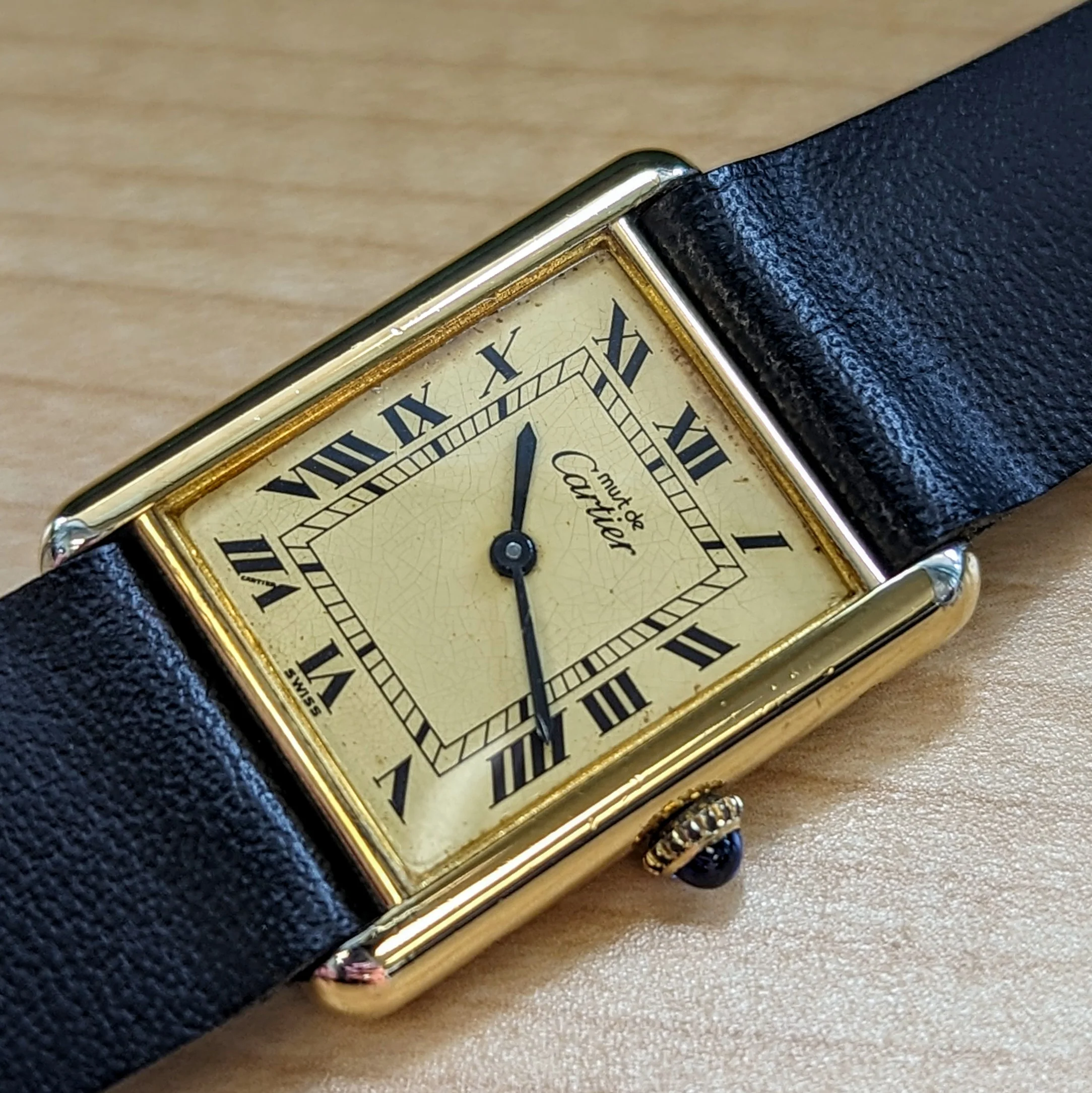 Must de Cartier Tank Watch 925 Gold Plated Case 23x30mm Roman Numerals Dial Manual-Wind Wristwatch - Image 11