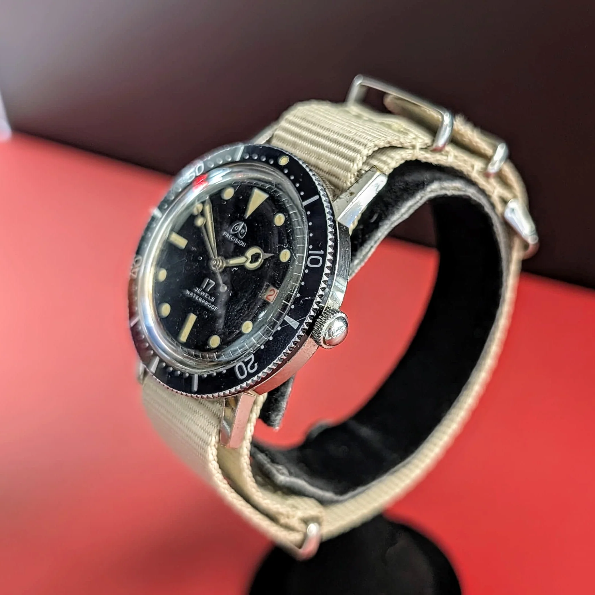 Vintage Ollech & Wajs Diver Watch 17 Jewels Date Indicator 38mm Swiss Wristwatch - Image 7