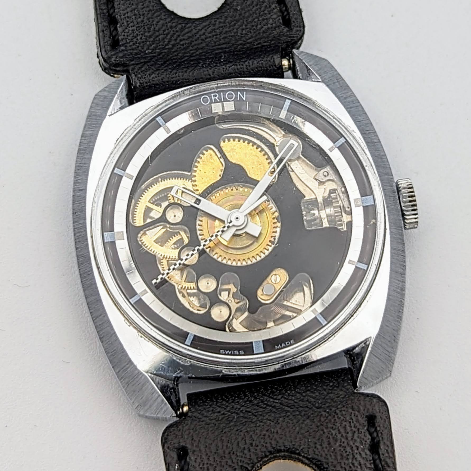 Vintage ORION Wristwatch Skeleton Design Watch Swiss Movement 1 Jewel Orig Strap - Image 2