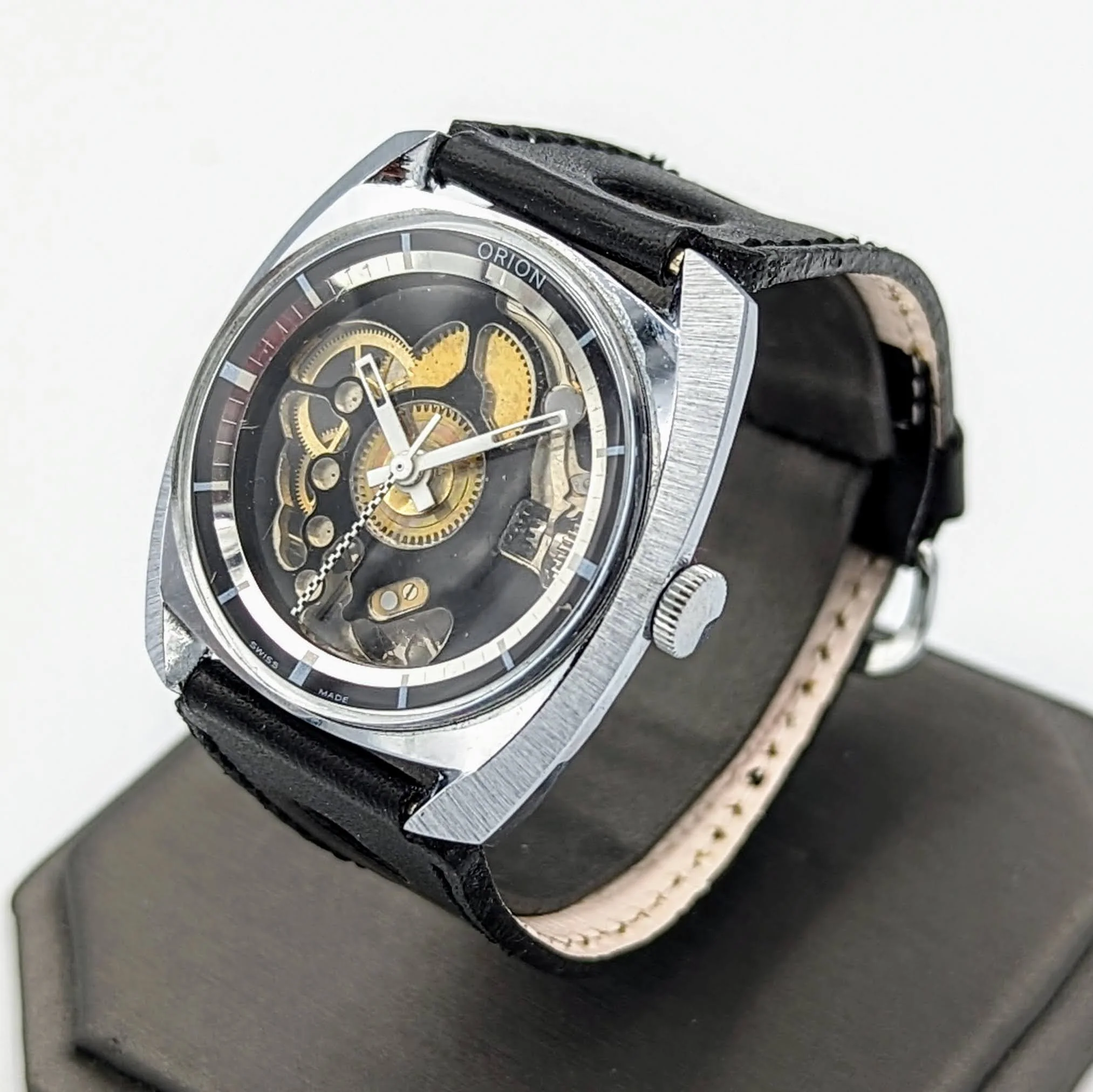 Vintage ORION Wristwatch Skeleton Design Watch Swiss Movement 1 Jewel Orig Strap - Image 4