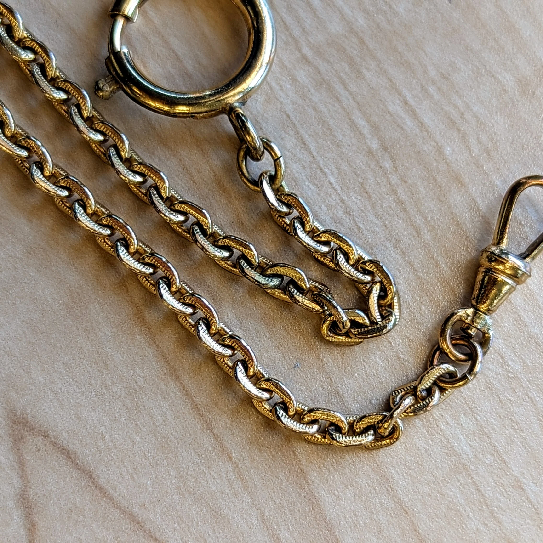 Vintage Pocket Watch Chain Men's Textured Link Chain Gold Tone - Image 4