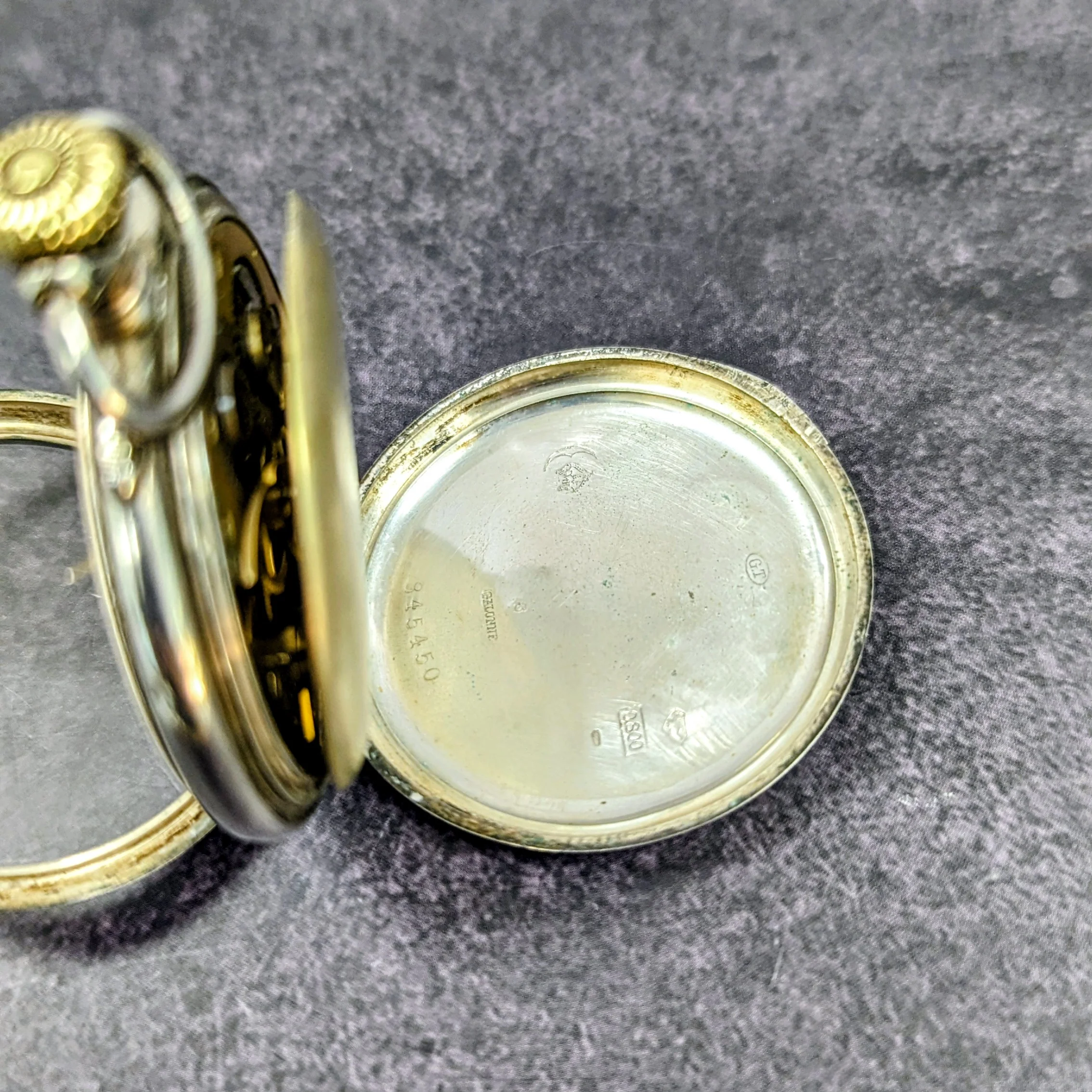 Vintage Swiss Pocket Watch Openface White Dial Roman Numerals Engraved Case - Image 15