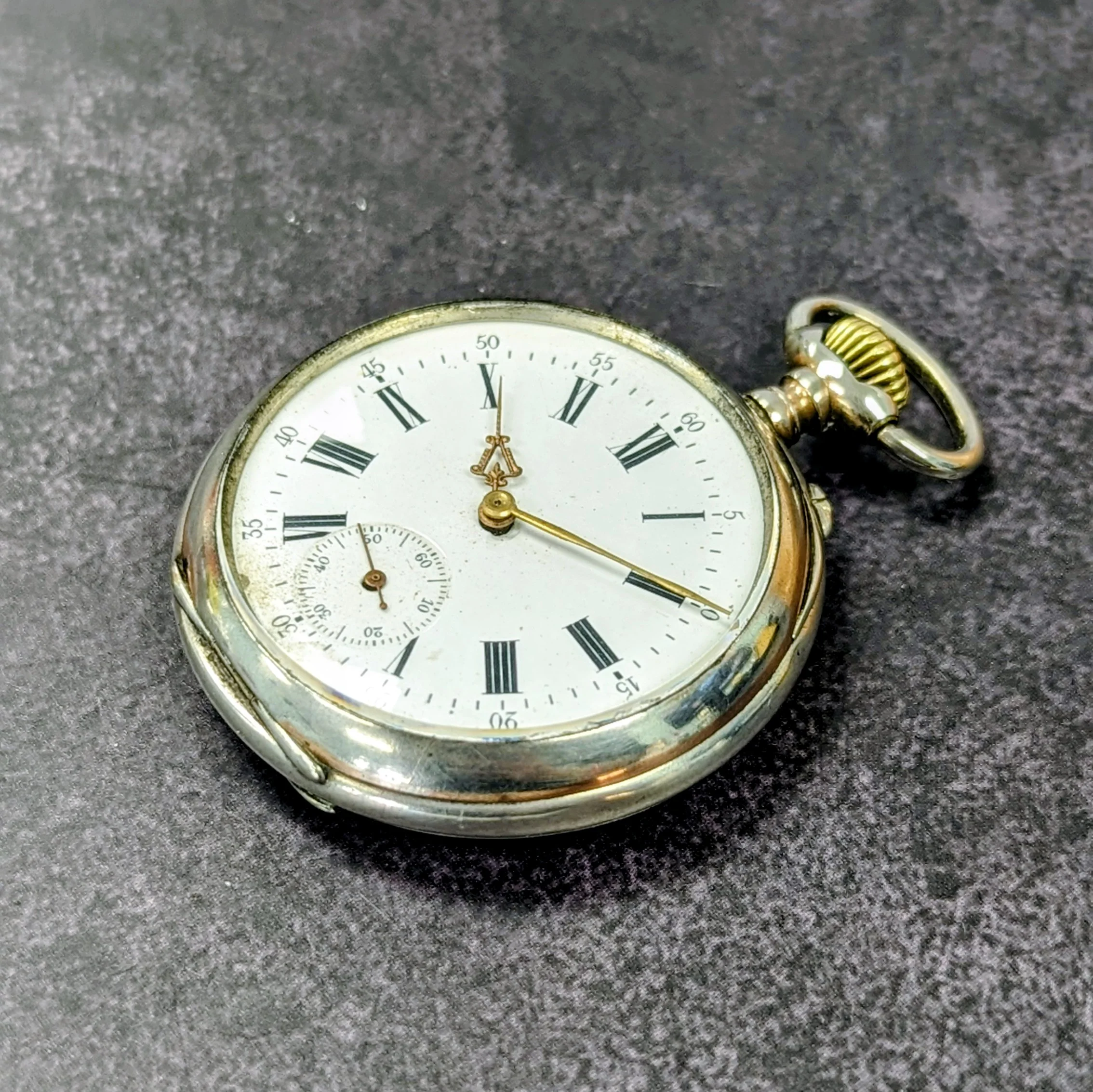 Vintage Swiss Pocket Watch Openface White Dial Roman Numerals Engraved Case - Image 8