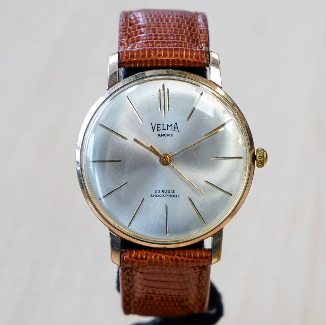 Vintage VELMA Ancre Watch 23 Rubis Shockproof 35mm Dress Wristwatch