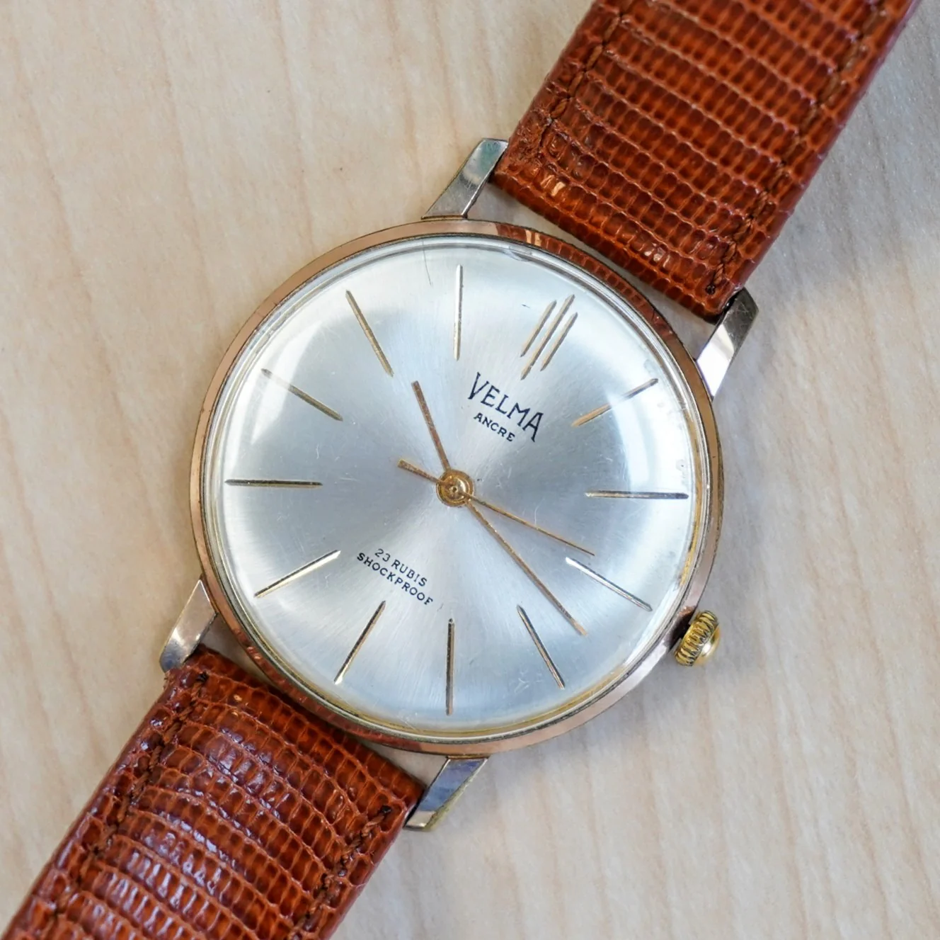 Vintage VELMA Ancre Watch 23 Rubis Shockproof 35mm Dress Wristwatch - Image 8