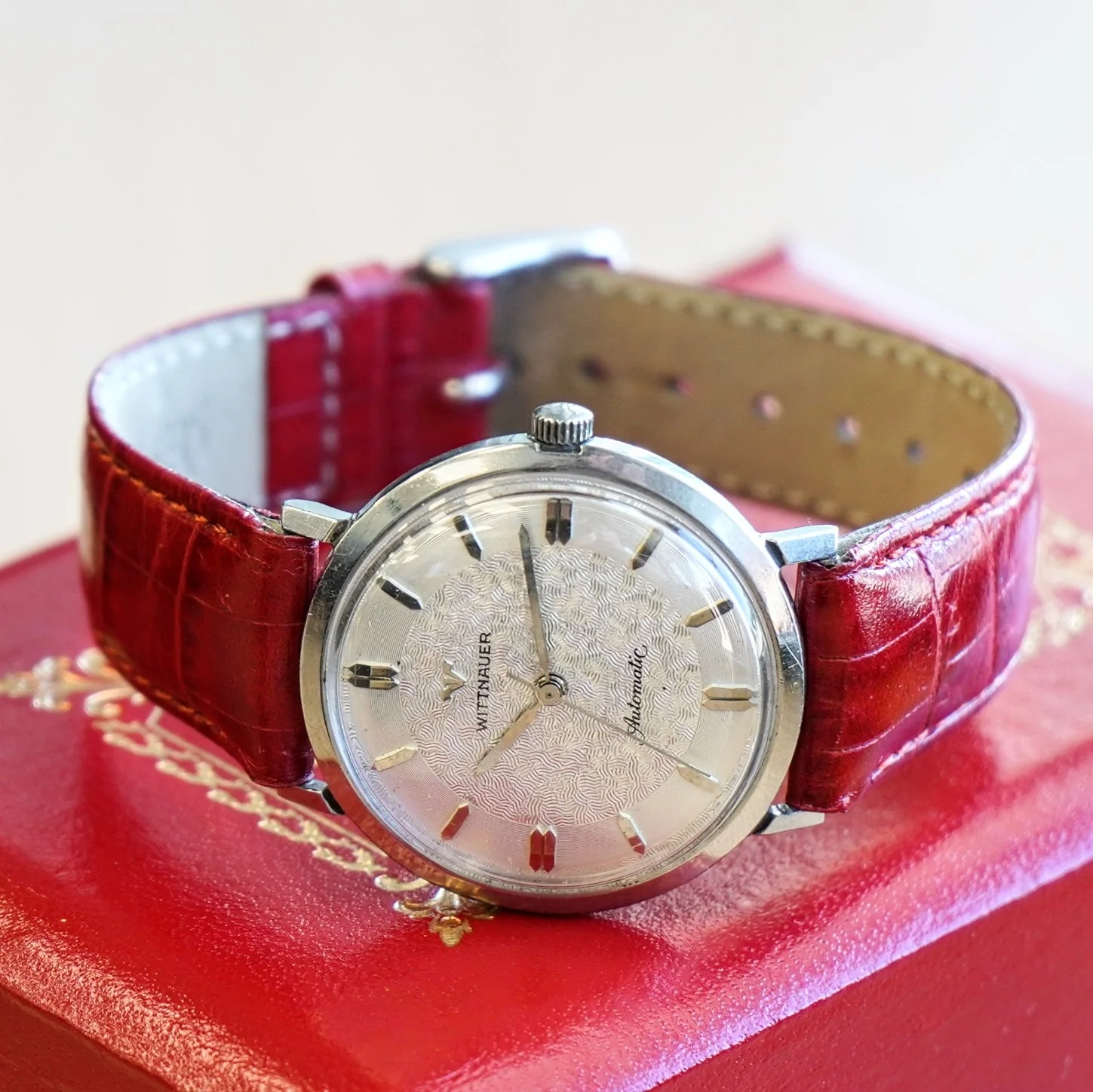 Vintage WITTNAUER Automatic Watch Fancy Dial ALL S.S. Round Case 33mm - In Box! - Image 10