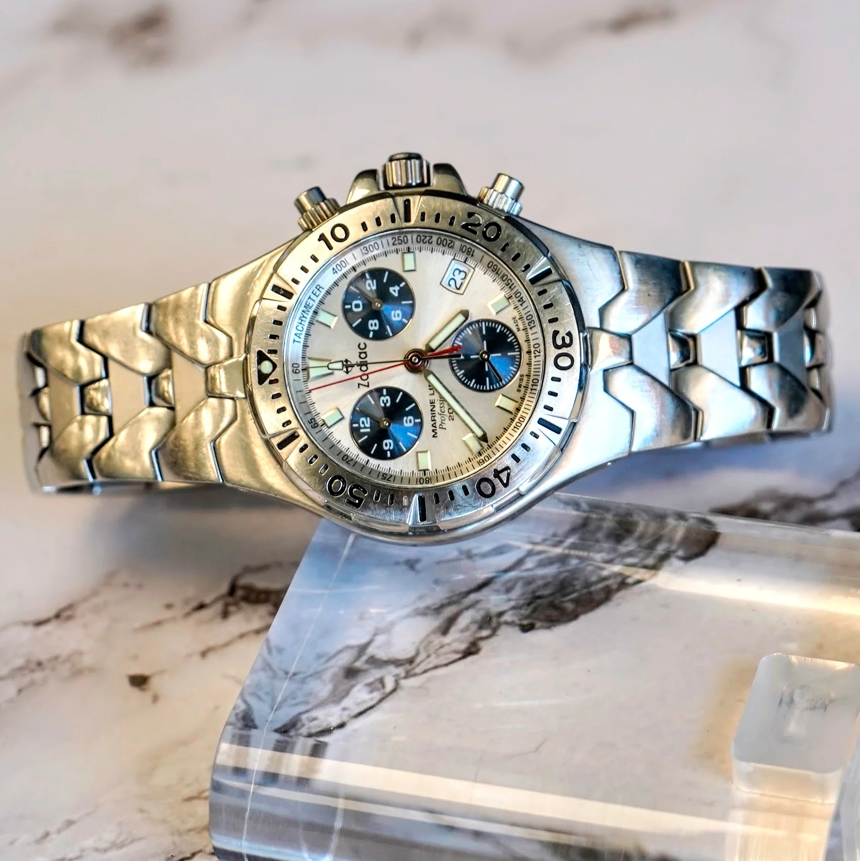 Vintage Zodiac Marine Life Professional Chronograph Watch Date 37mm ALL S.S. Original Bracelet - 5313-0468 - Image 11