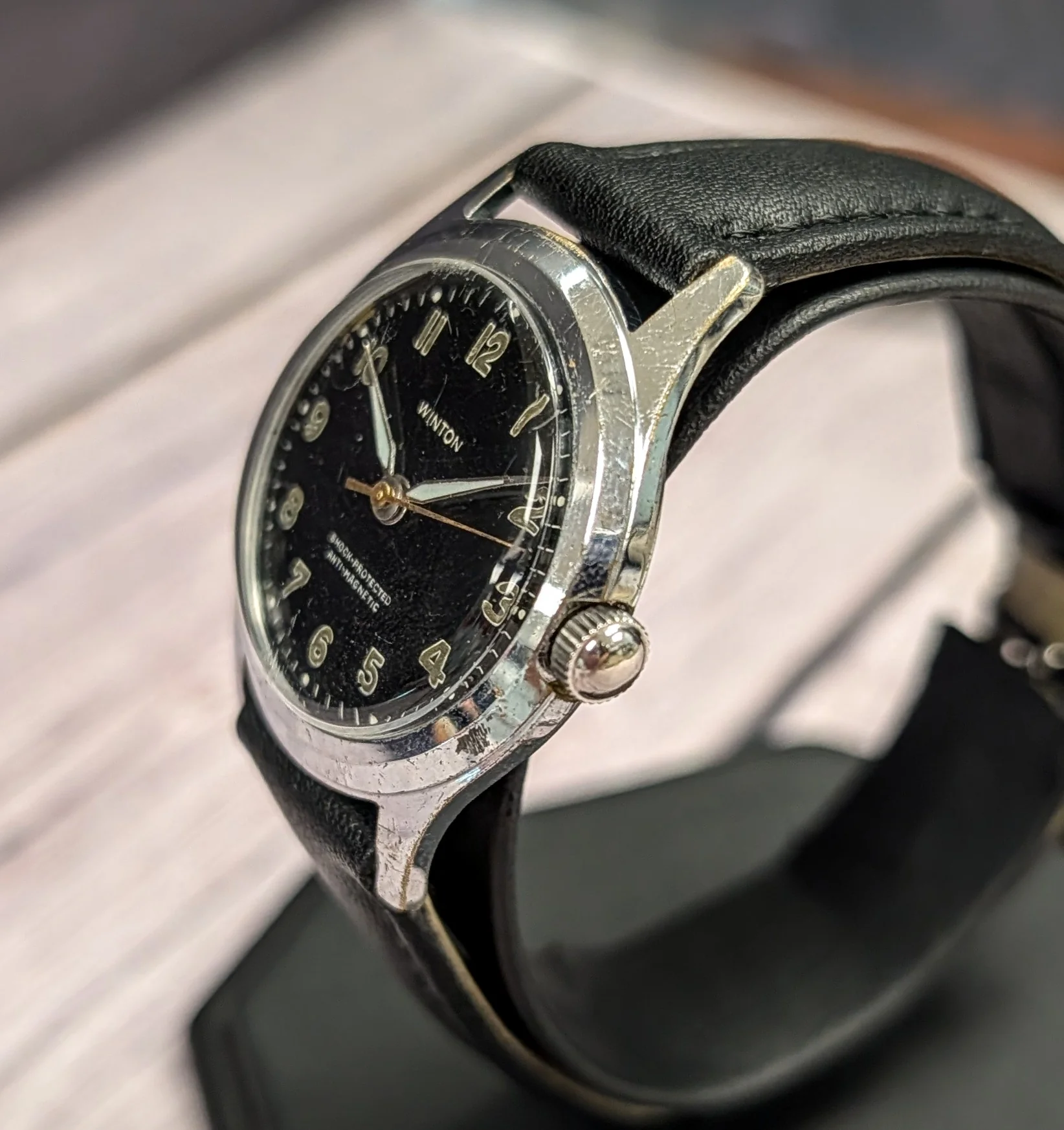 Vintage Winton Military Watch 17 Jewels AS 1686 Black Dial Swiss Wristwatch - Image 3